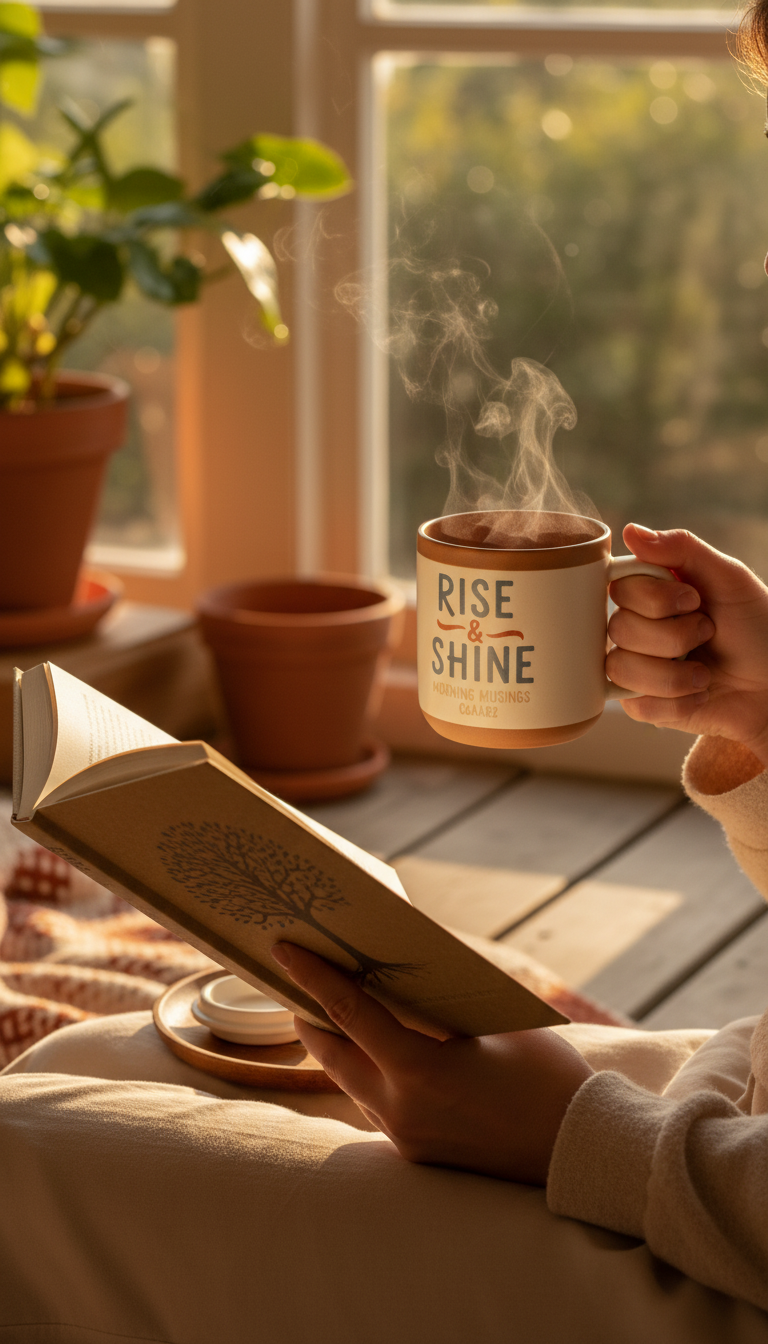 Ceramic Mug with Creative Quote in use