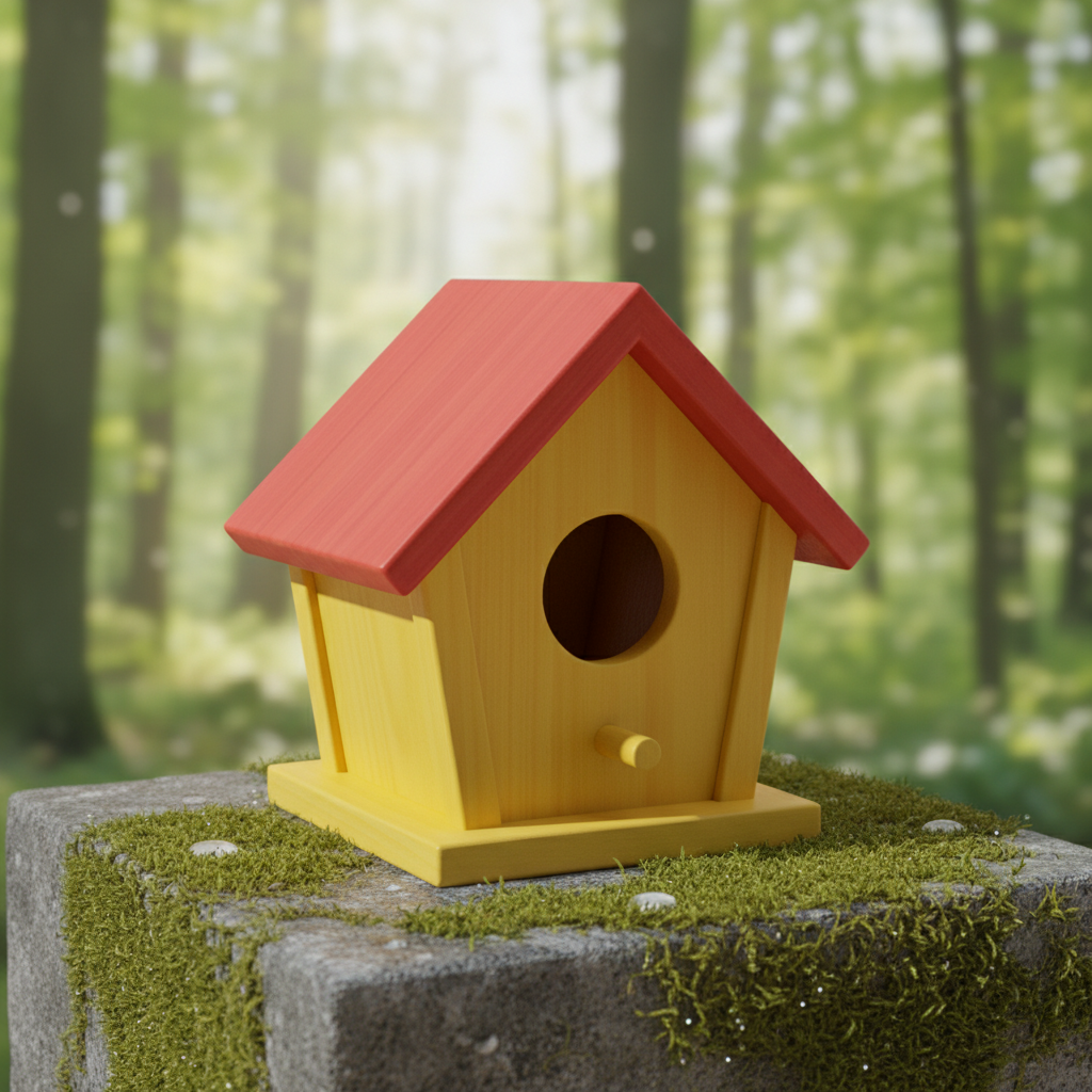 Wooden Birdhouse with Red Roof in a new setting