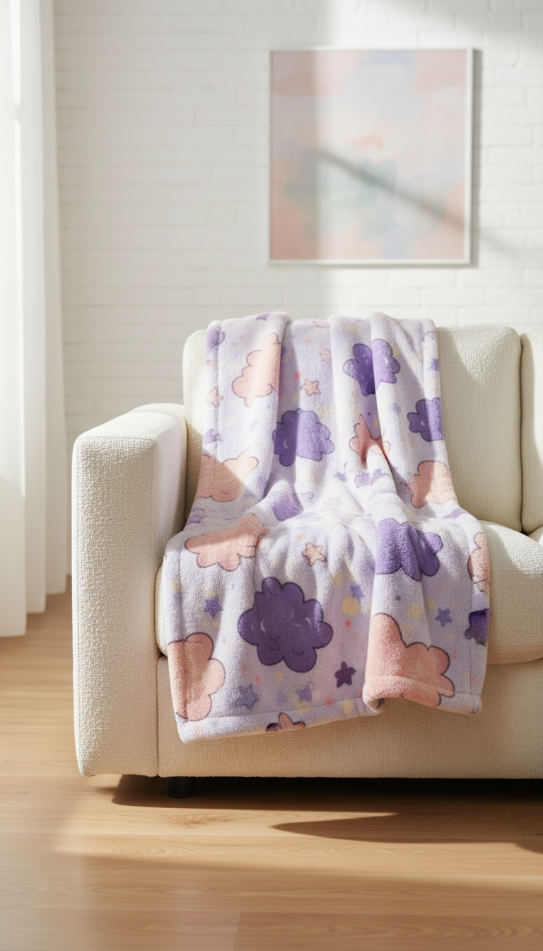 Plush Throw Blanket with Whimsical Illustrations in a new setting