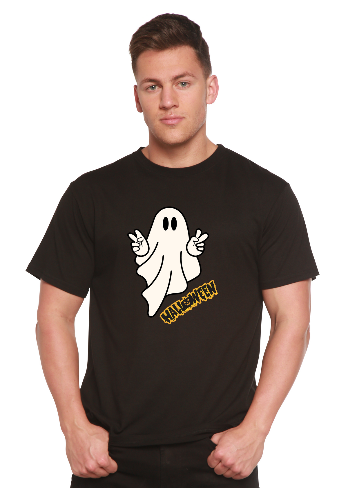 Halloween Ghost Unisex Bamboo Viscose/Organic Cotton Short Sleeve Graphic T-Shirt