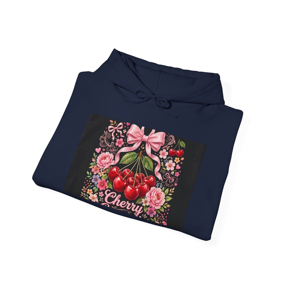 Cherry Floral Hoodie — Retro Cherry Bunch Graphic with Pink Bow