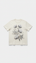 Capture a customized Cotton Elegance graphic tee, providing a clear focus. The setup should be minimalistic with a soft...