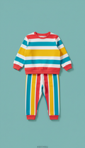 Bold striped sweatshirt and joggers set, Three-quarter angle with garments styled on child-sized mannequins or flat lay on...