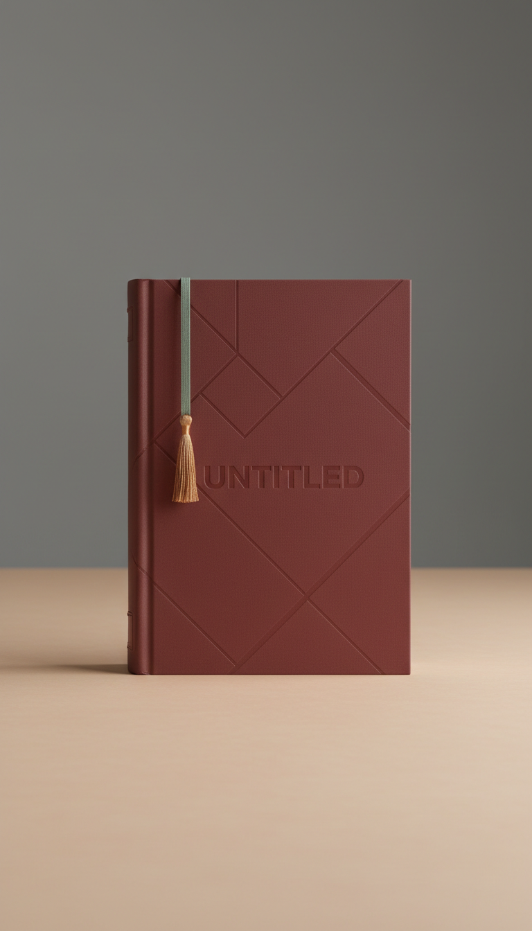 Modern hardback with elegant bookmark, Books photographed at a slight three-quarter angle on textured wood or...