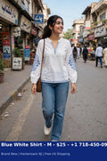 FNUM Blue White Printed Shirt - Size Medium