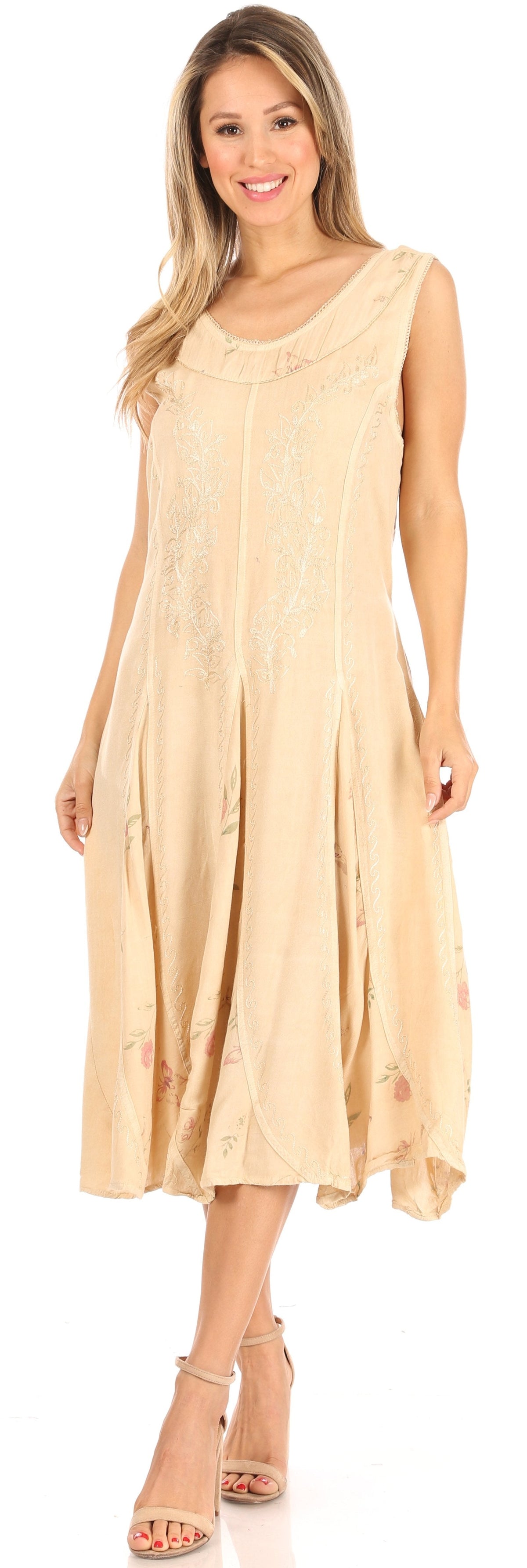 Sakkas Lila Women's Midi Sleeveless Floral Boho Casual Rayon Dress Adjustable