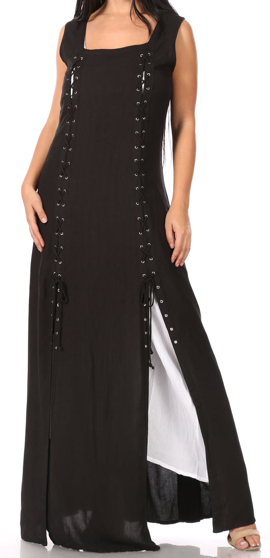 Sakkas Riva Women's Sleeveless Chemise + Over Dress Medieval Celtic Renaissance
