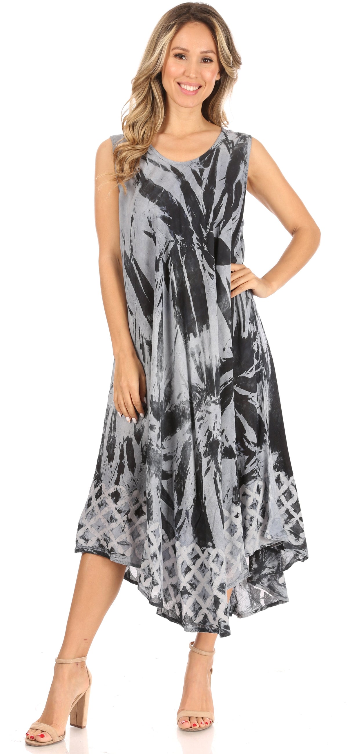 Sakkas Arema Women's Casual Summer Sleeveless Caftan Maxi Tent Dress Batik Loose