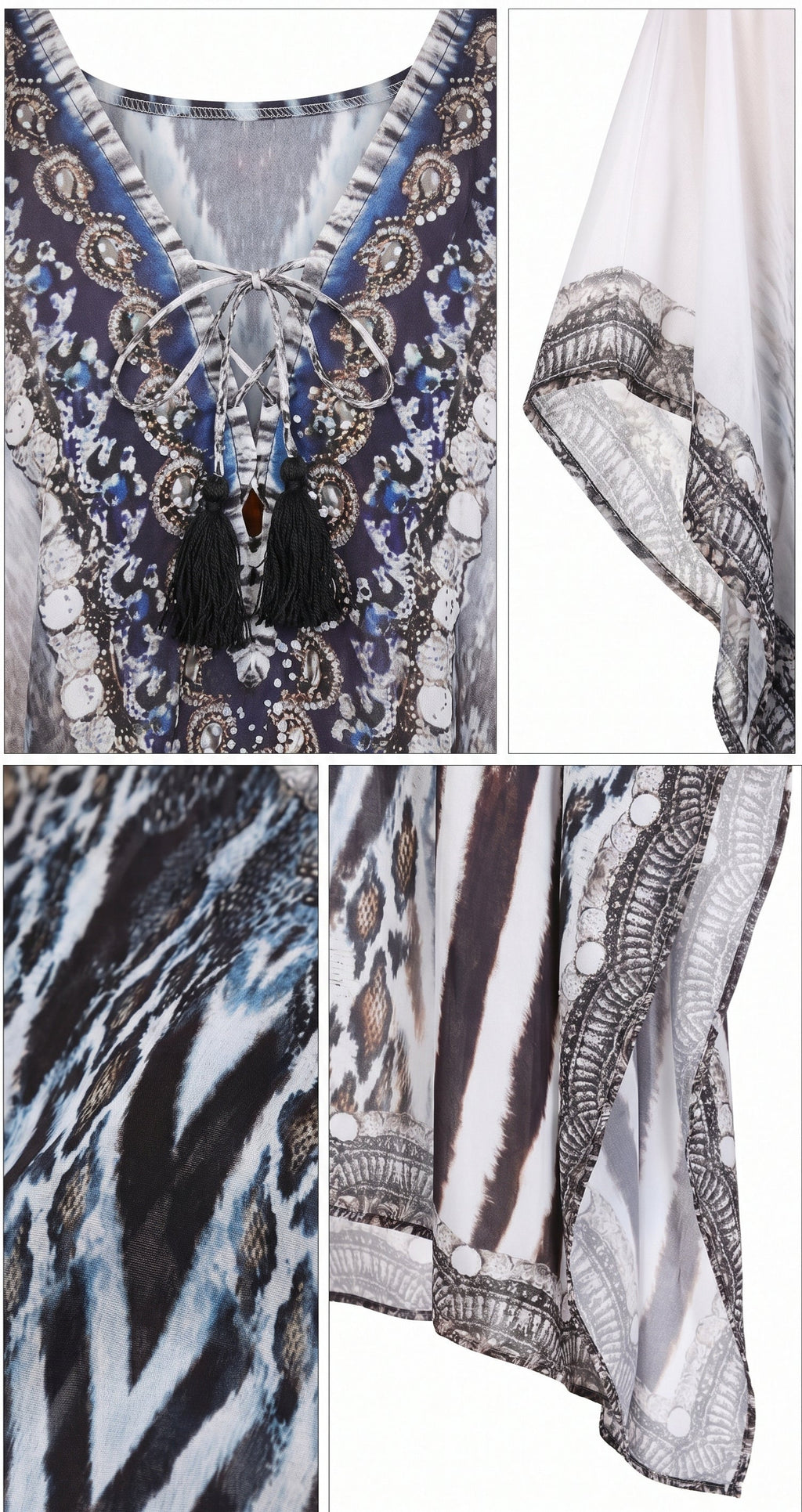 Sakkas Georgettina Flowy Rhinestone V Neck Long Caftan Dress/Cover Up