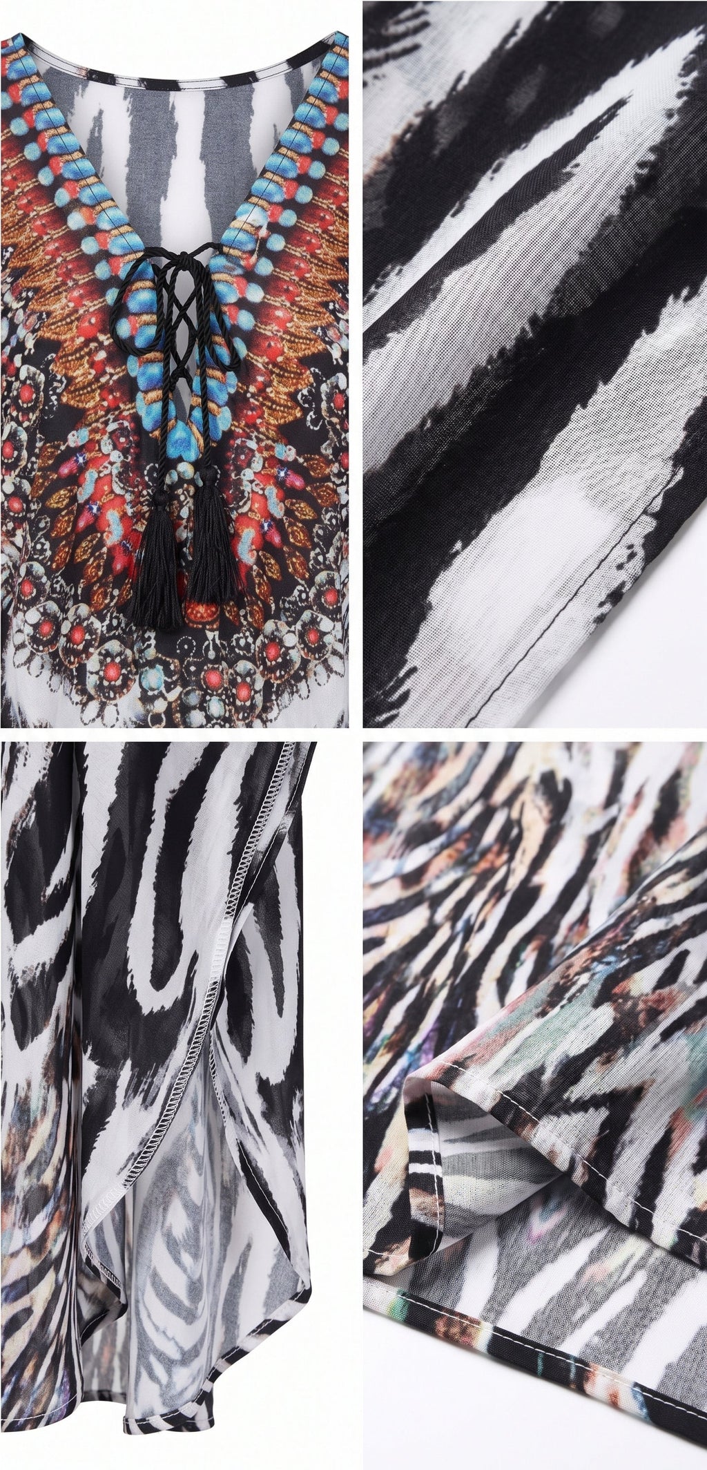 Sakkas Georgettina Flowy Rhinestone V Neck Long Caftan Dress/Cover Up