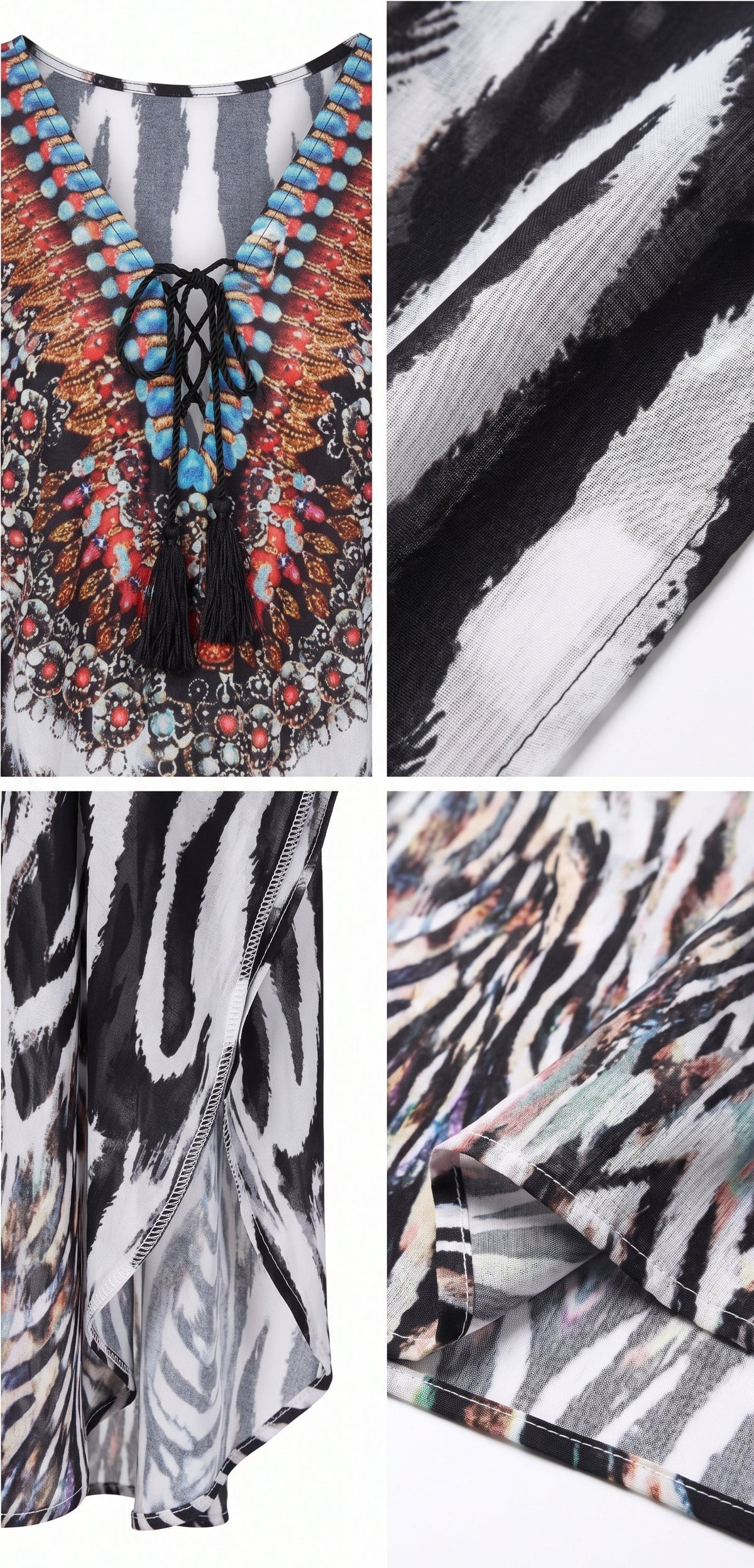 Sakkas Georgettina Flowy Rhinestone V Neck Long Caftan Dress/Cover Up