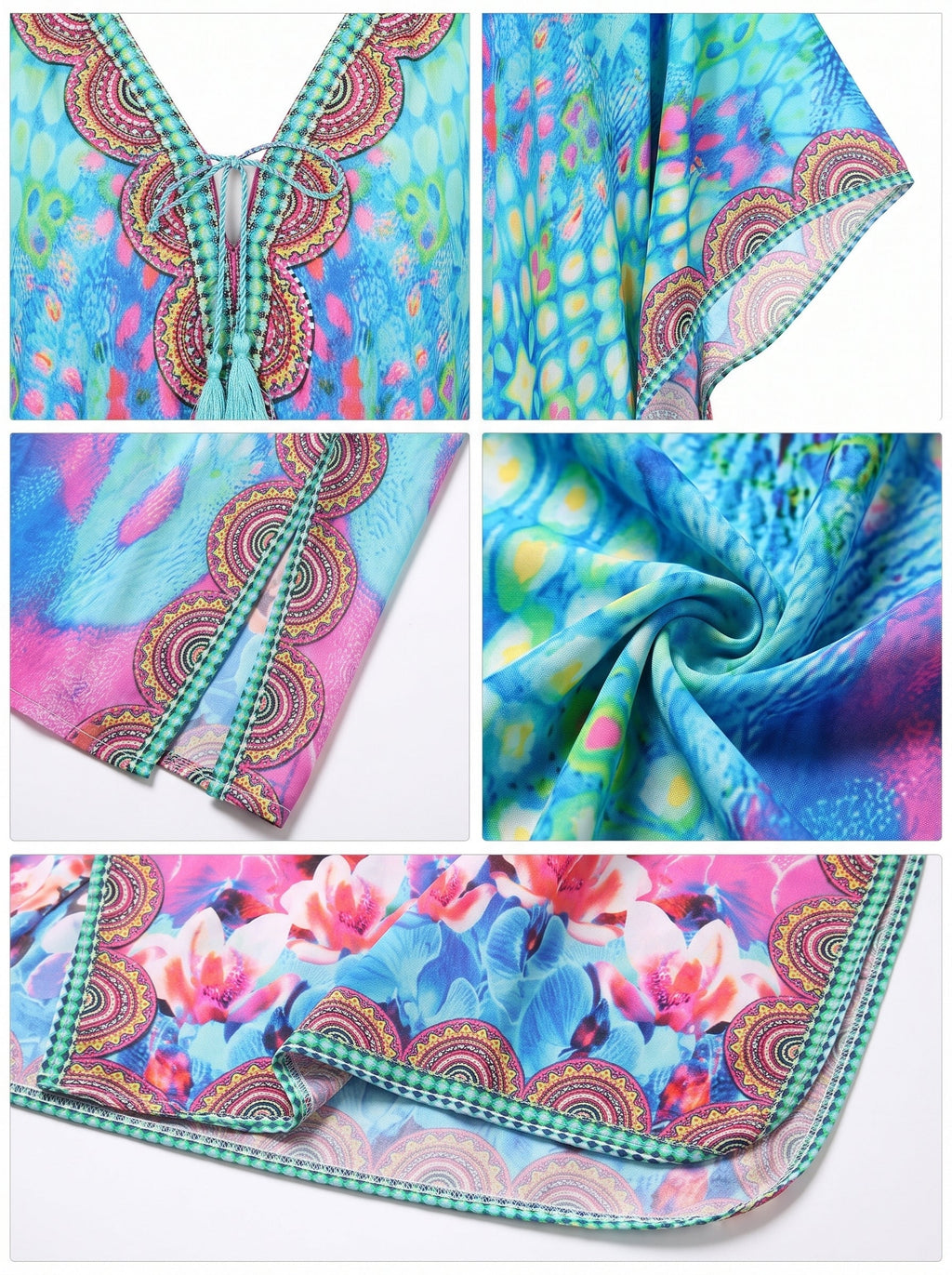 Sakkas Georgettina Flowy Rhinestone V Neck Long Caftan Dress/Cover Up