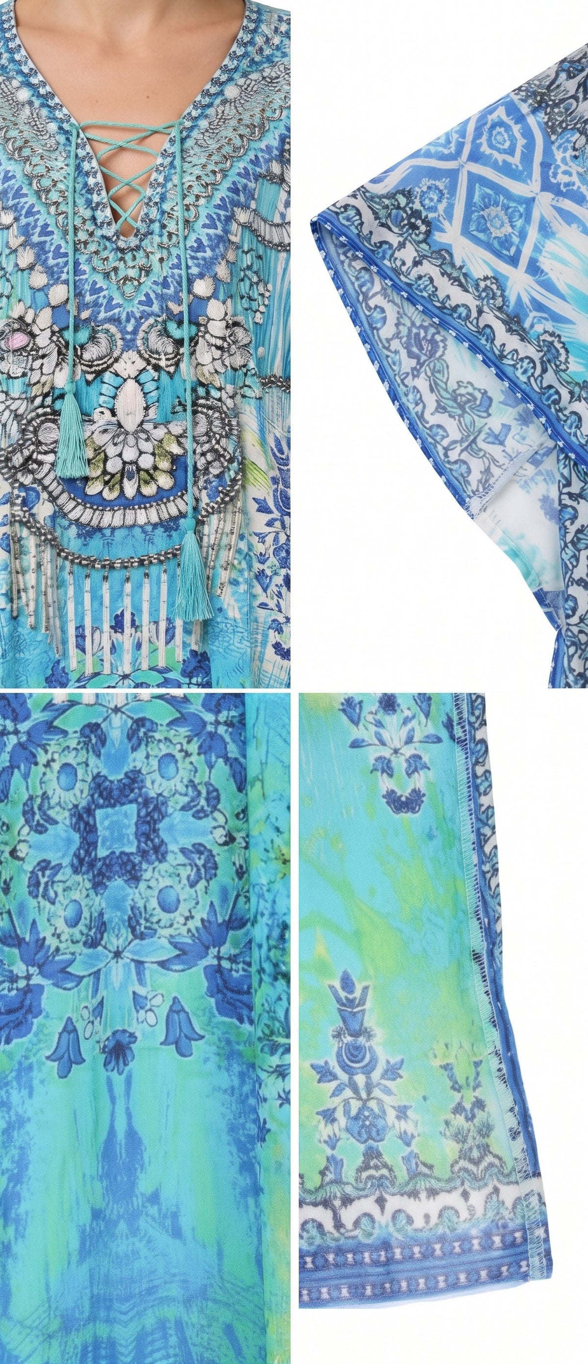 Sakkas Georgettina Flowy Rhinestone V Neck Long Caftan Dress/Cover Up