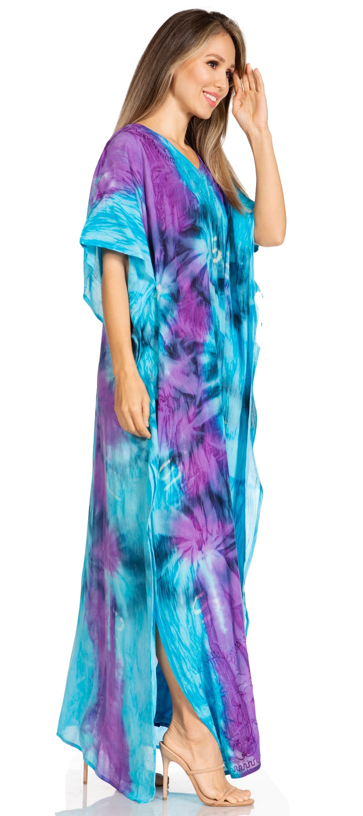 Sakkas Pilar Petite Women's Beach Maxi Caftan Dress in Short Sleeve Casual Style