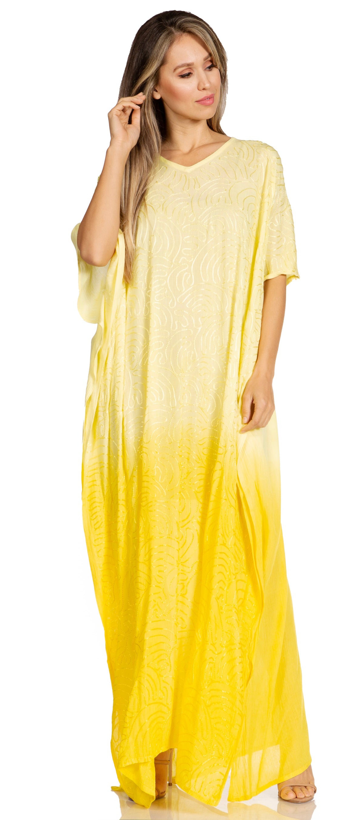 Sakkas Pilar Petite Women's Beach Maxi Caftan Dress in Short Sleeve Casual Style