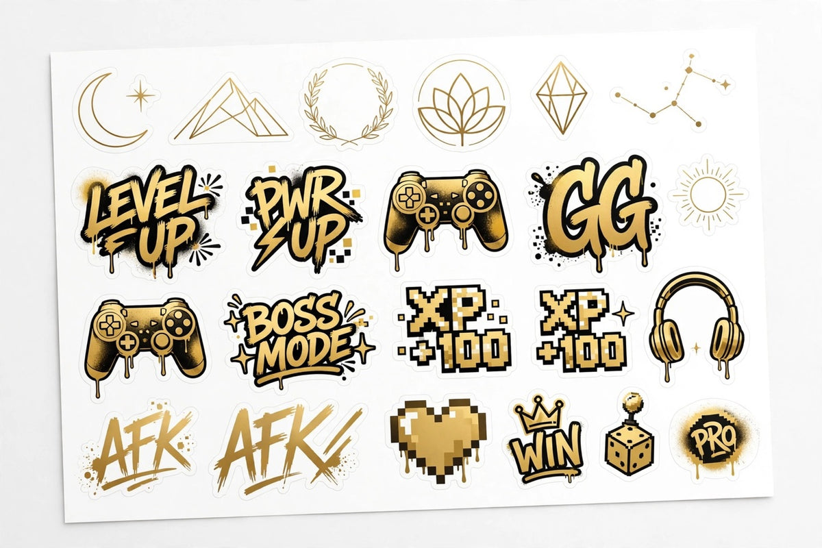 Gold Gamer Stickers Pack