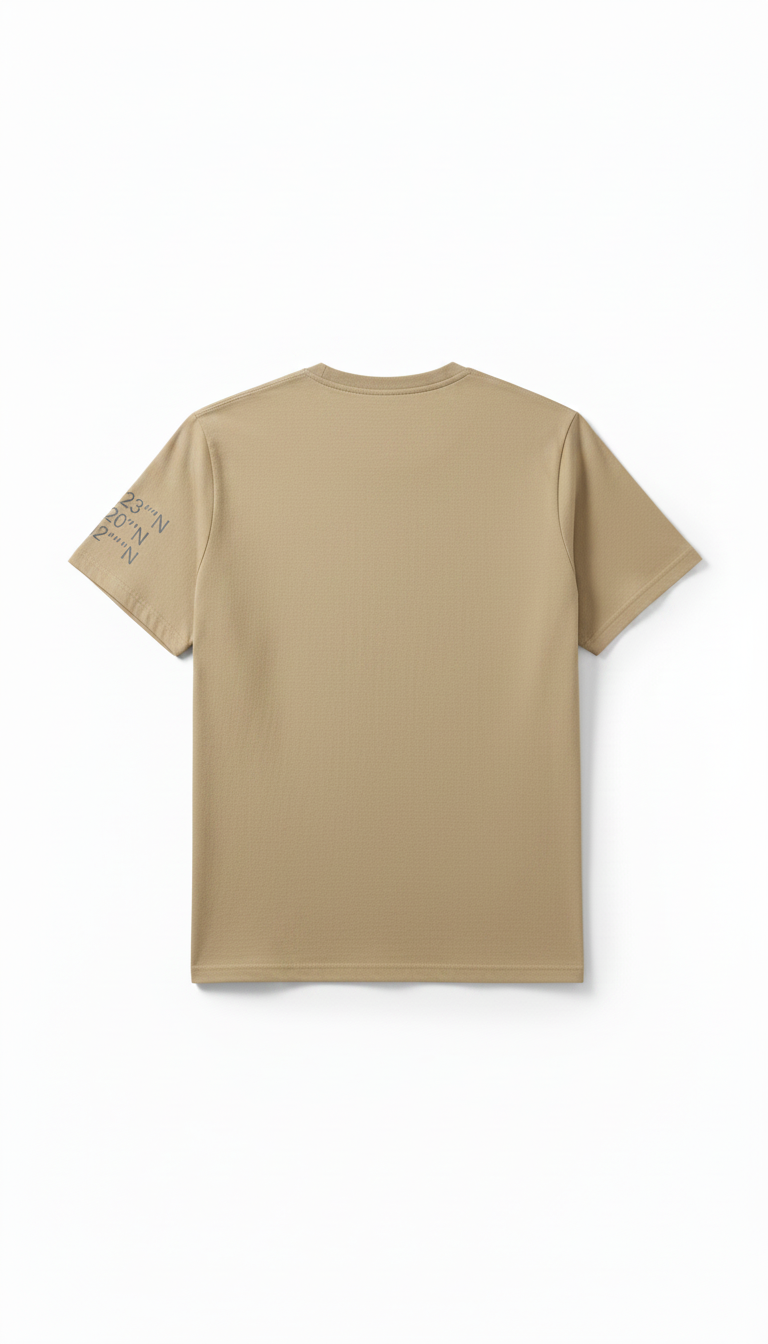 Alternate angle view of Desert Sand Tee with Urban Grey Coordinates
