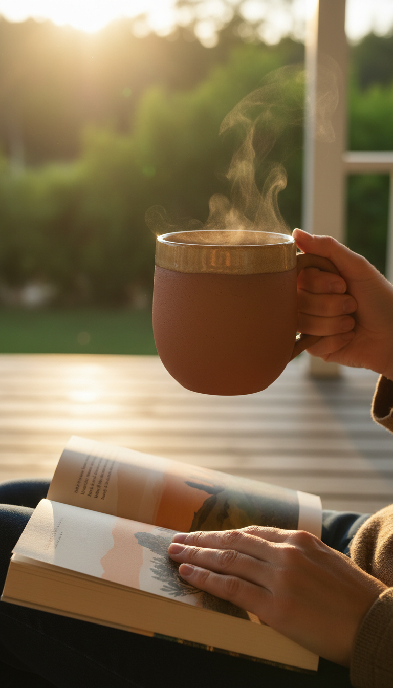 Terracotta Ceramic Mug in use
