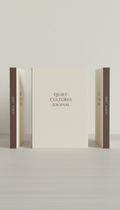 Quiet Cultures Journal softcover edition, Three-quarter angle product shots at table height, showing both spine and cover...