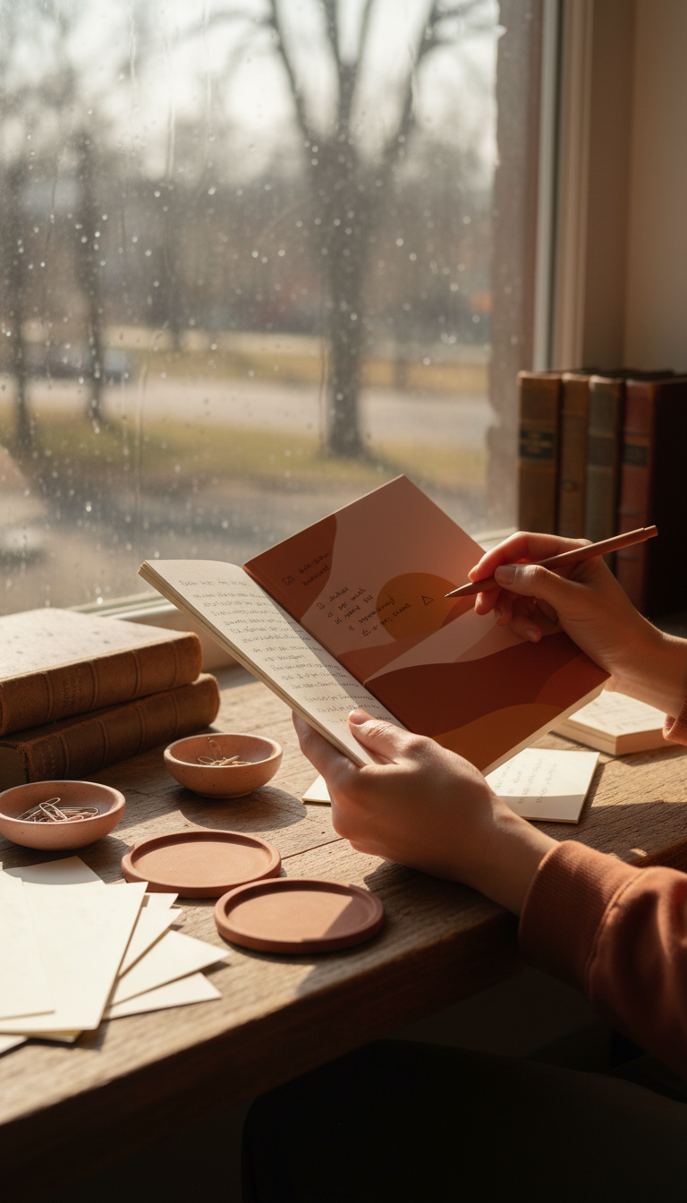 Paperback Journal with Modern Cover in use