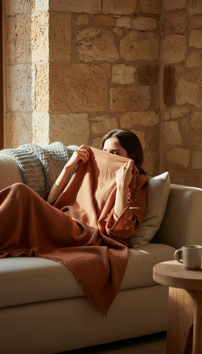 Burnt Terracotta Linen Throw in use