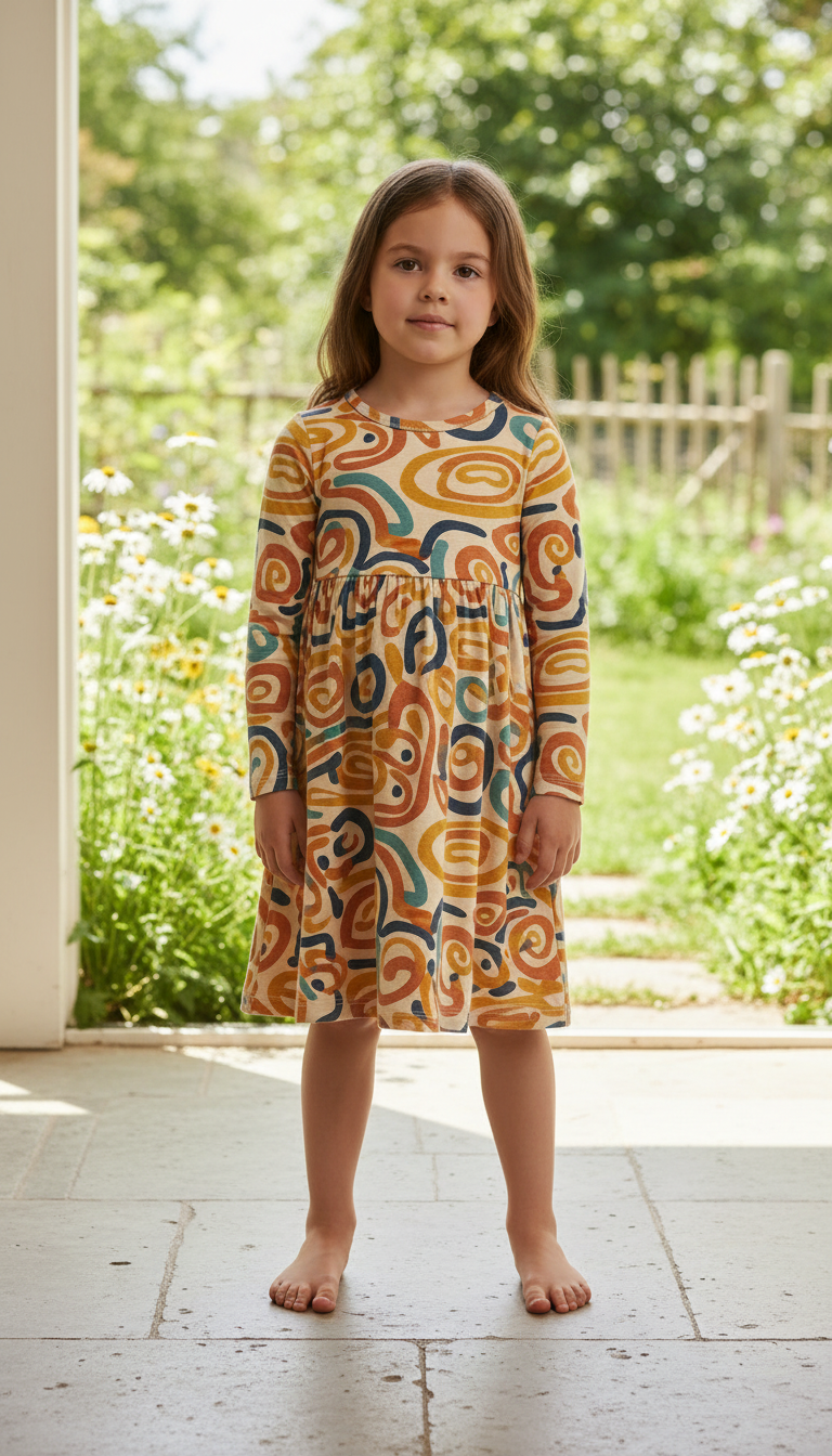 Soft jersey dress with organic pattern in a new setting