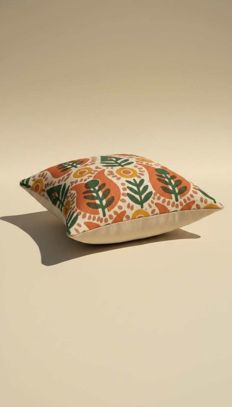 Alternate angle view of Hand block-printed geometric cushion cover