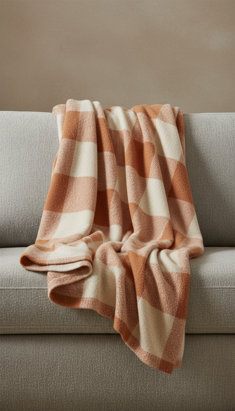 Blush Pumpkin Plaid Blanket in a new setting