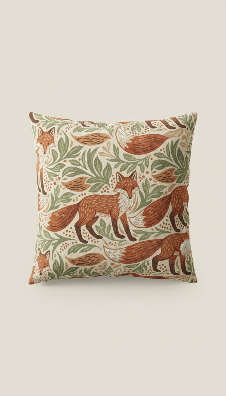 Fox-motif velvet throw, 3/4 product angle preferred for most items to convey volume and texture (e.g., stack of towels...