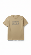 Desert Sand premium cotton tee with tonal Urban Grey map coordinates print, Default angle is straight-on chest-high (for...