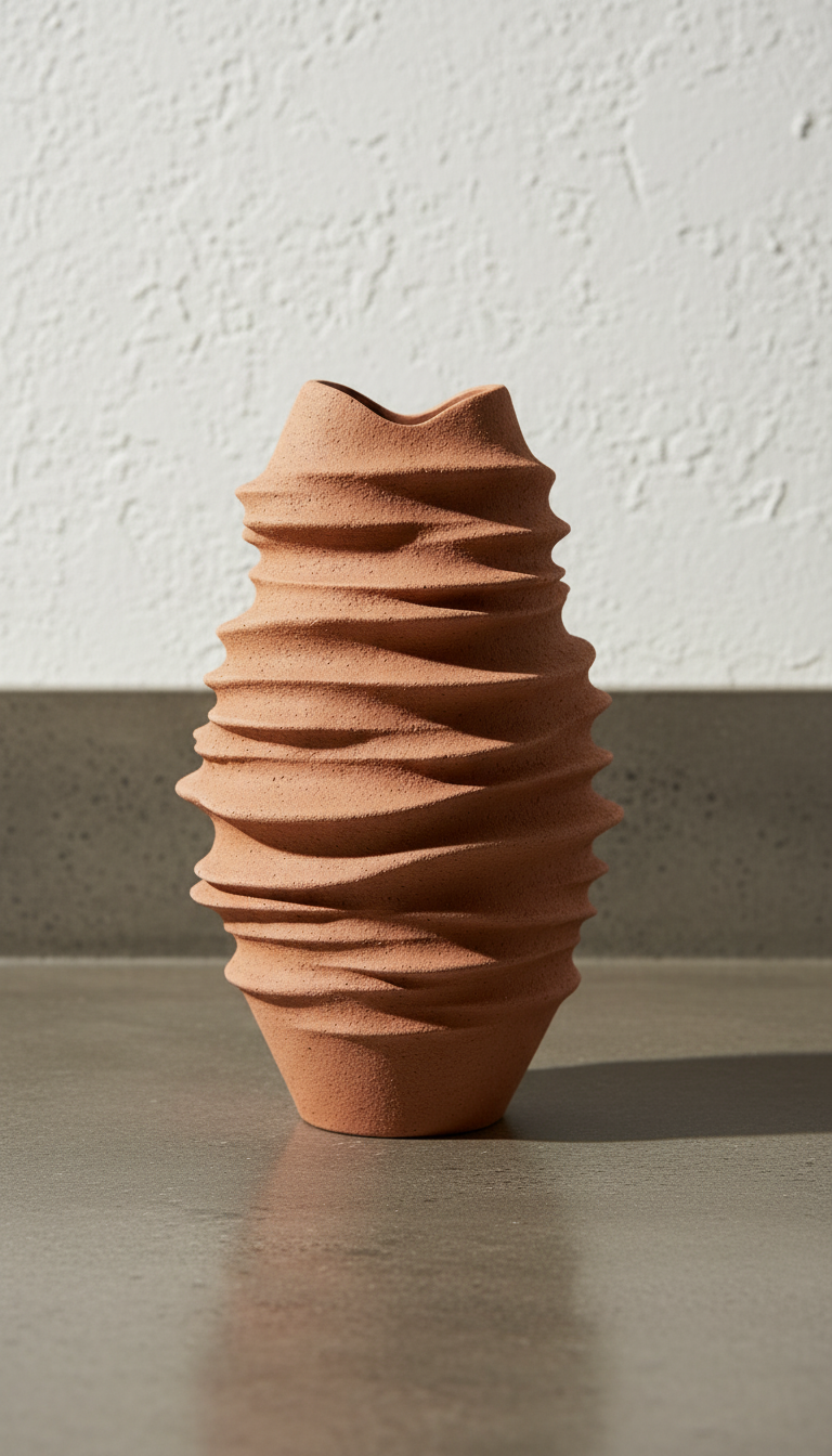 Terracotta Sculptural Vase in a new setting